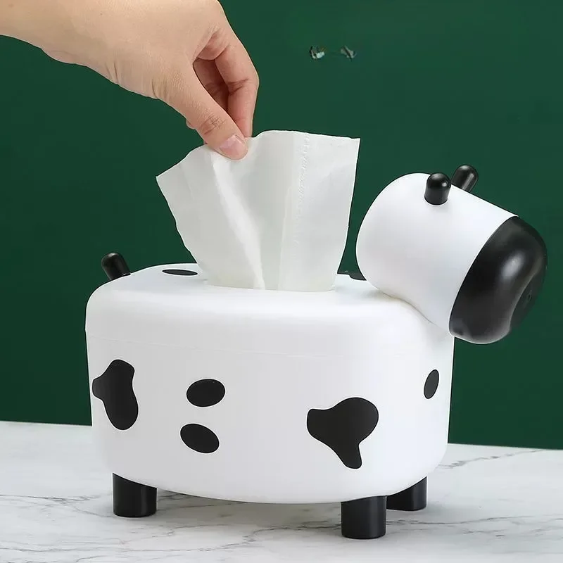 Cow Tissue Box with Toothpick Box 2-in-1 DIY Cute Calf Living Room Student Creative Tissue Box Multi-function