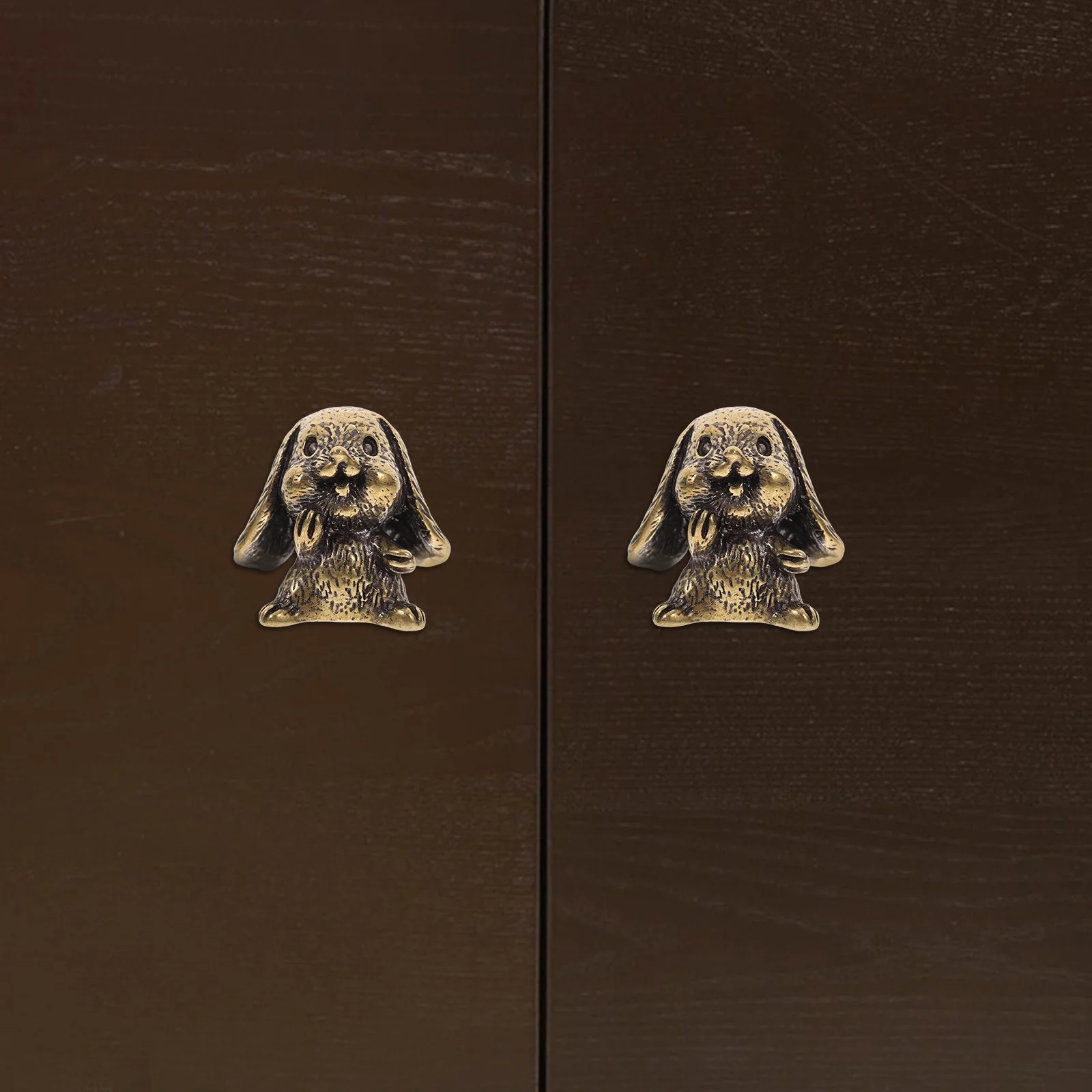 

2Pcs Vintage Brass Bunny Cabinet Knobs Creative Laughing Rabbit Drawer Handles Unique Boho Decor for Furniture