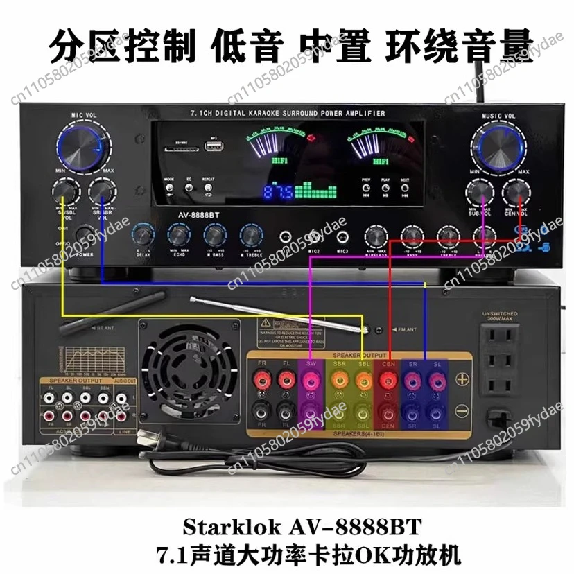 Professional Super Power 7.1 Channel Home Theater Bluetooth 5.2 Power Amplifier Home  Subwoofer Surround Stereo