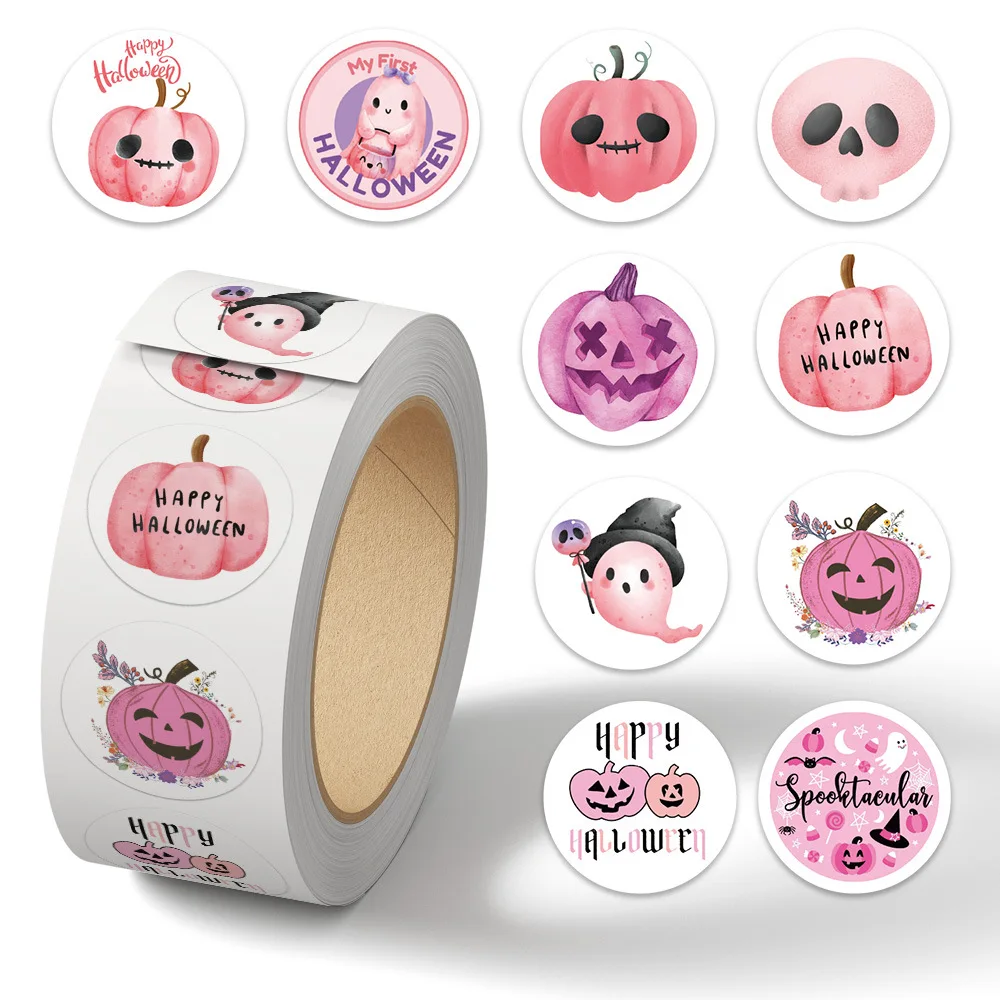 

500 шт., розовые наклейки на Хэллоуин с героями мультфильмов, мини-милые наклейки для чашки воды, стационарные декоративные наклейки для ноутбука