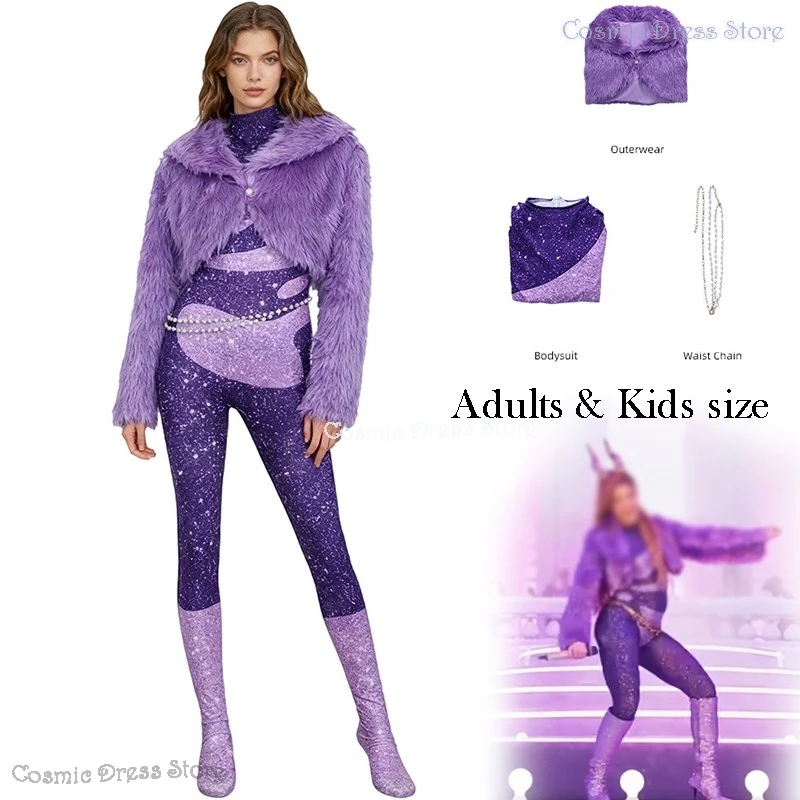 Kostium Cosplay Gazela z filmu Zoo Cartoon dla dorosłych i dzieci, fioletowy płaszcz, strój sceniczny dla piosenkarki, błyszczący strój Shakiraas Cosmic Dress Store, rok 2025