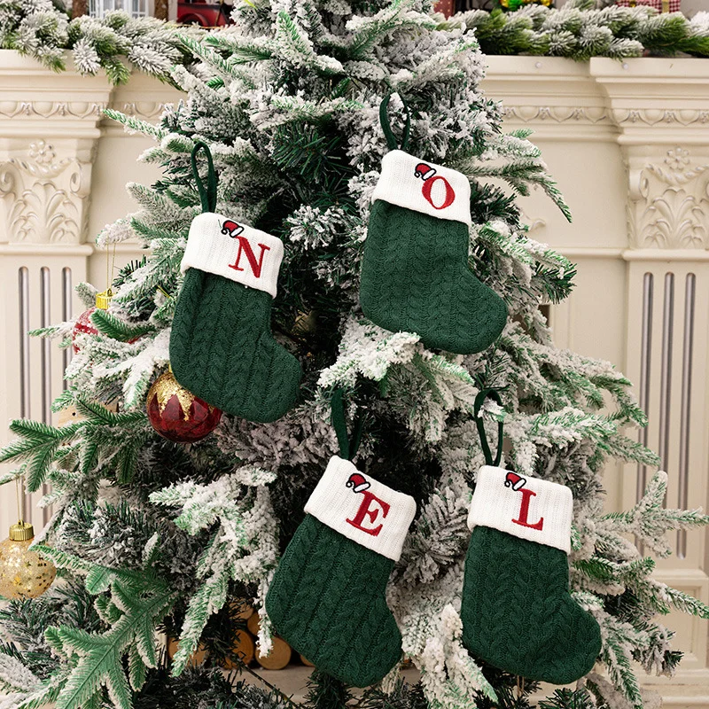 Navidad Natal 2024 Kerst Sokken Groen Xmas Boom Ornament Cadeau Breien Sneeuwvlok Brief Kous Kerst Decoratie