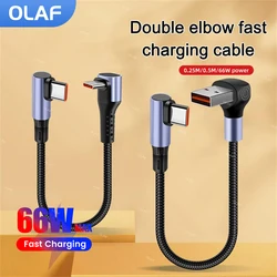 66W Double Elbow Fast Charging Cable Portable Short USB Type C Cable for iphone 15 16 Samsung Xiaomi Huawei Power Bank Cable
