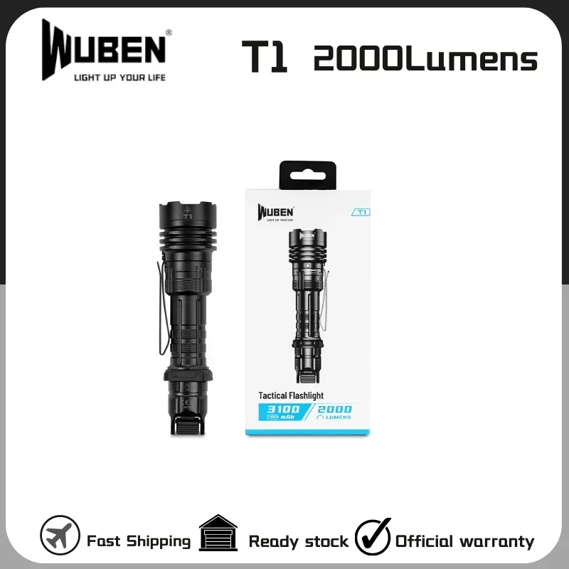 WUBEN T1 Type-c Rechargeable Tactical LED Flashlight 2000Lumens With Unique Lever Tail Switch