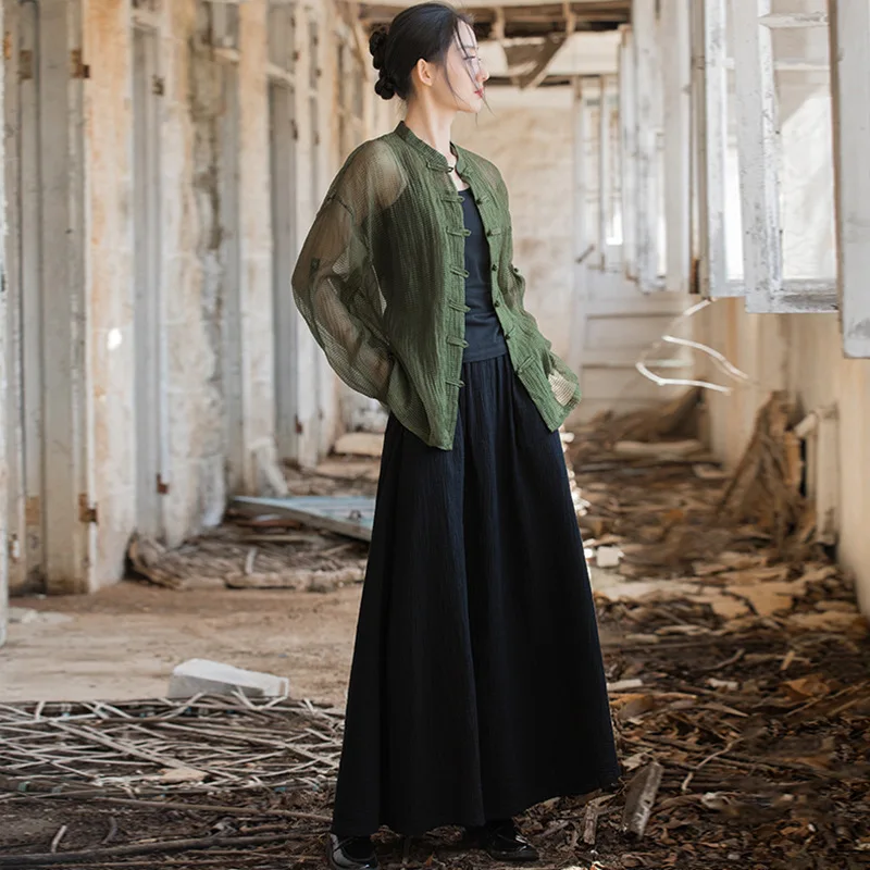 

Double-Layer Cotton Stone Washed Skirt Spring and Linen Women's Clothing New Homemade Artistic Travel Casual Dress