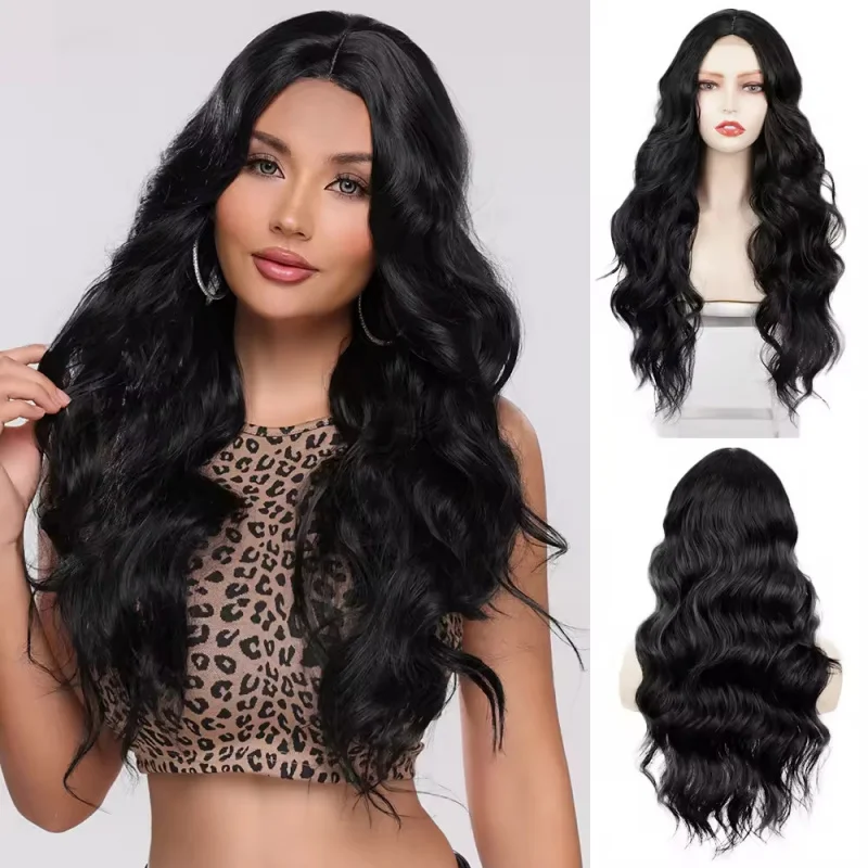 European and American 's , lace front women's , synthetic long curly hair, large wavy wigs, wig headgear