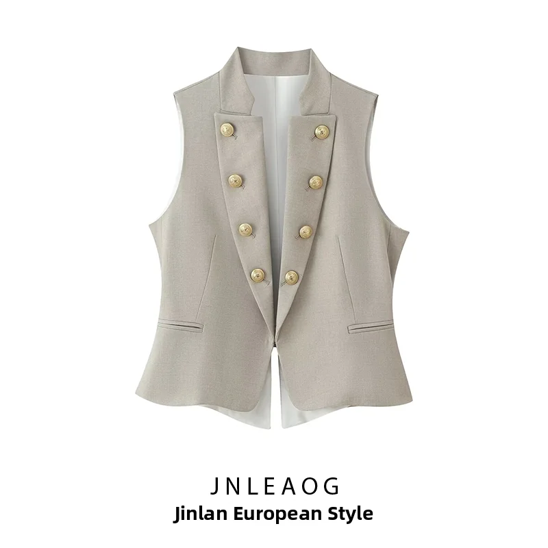 Fashionable Versatile Button Flip Cover Vest JNLEAOG Women's Clothing Autumn New Style Polyester Fiber 100% Outerwear