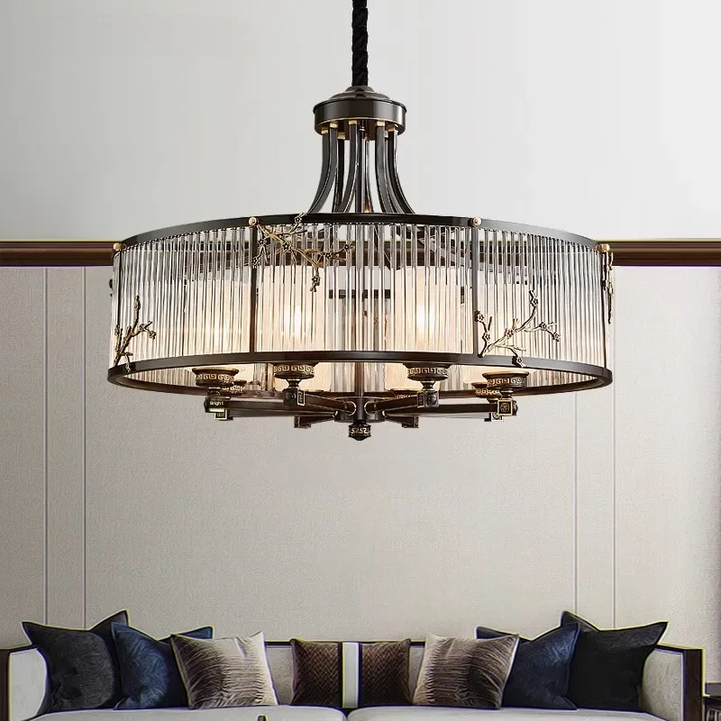 New Chinese Style Chandelier Living Room Lamp All Copper Zen Style Duplex Double Layer Chinese Style