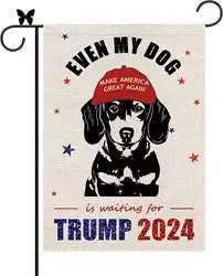 Dachshund Garden Flag Even My Dog Is Waiting For Trump 2024 Vertical Burlap Double Sided Dog Outdoor Decor Yard Lawn Home Decor