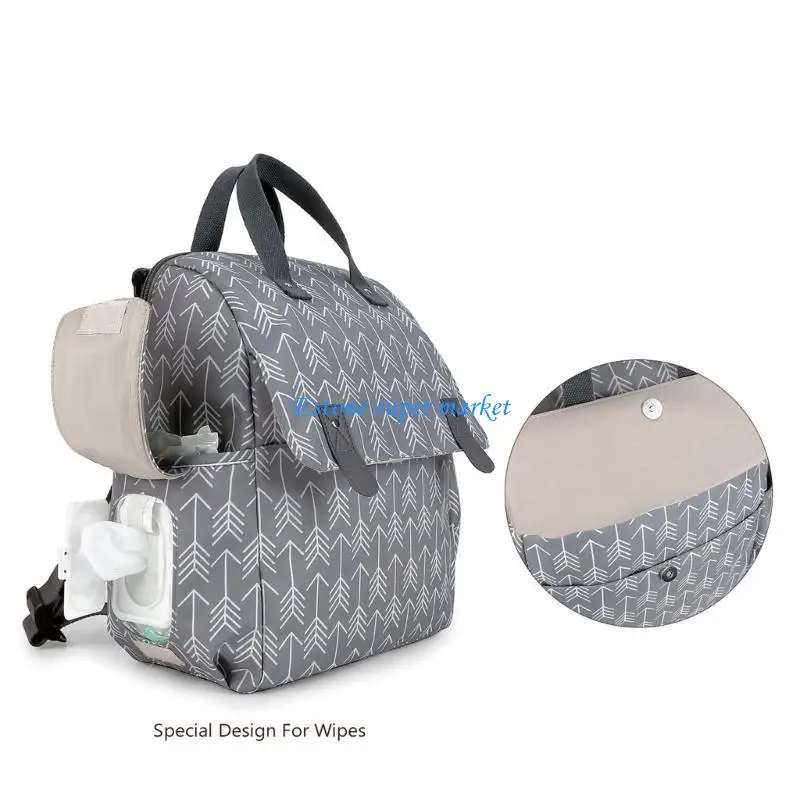 

090B Fashionable Striped Diaper Storage Bag Backpack Convenient Changing Mat Urine Pad with Portable Bottle Case Orhaniser