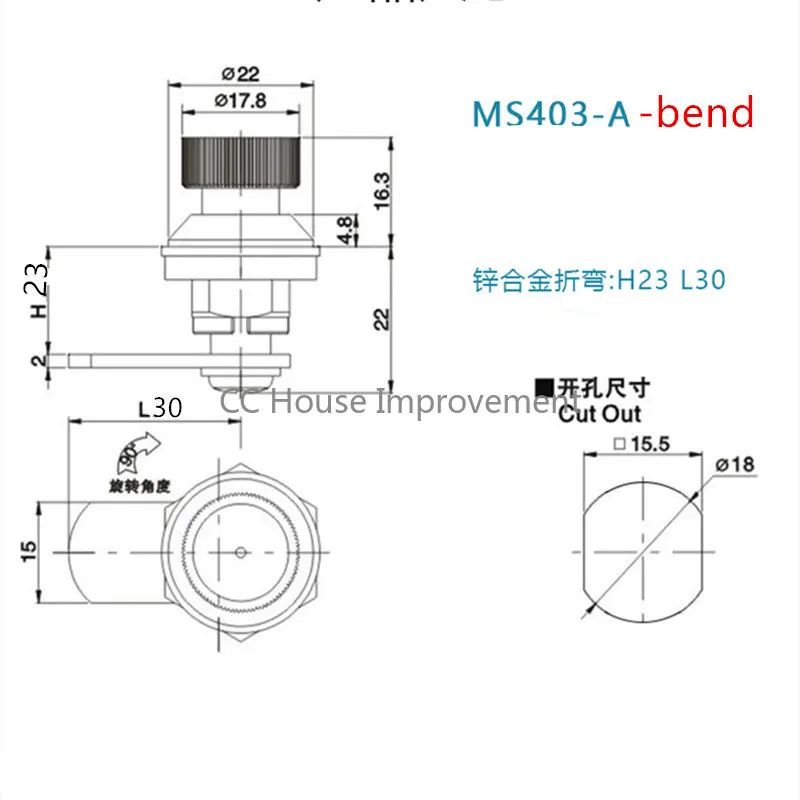 Turn Tongue Lock MS403-A Letter Box Lock File Cabinet Round Turn Tongue Lock Control Cabinet Door Lock