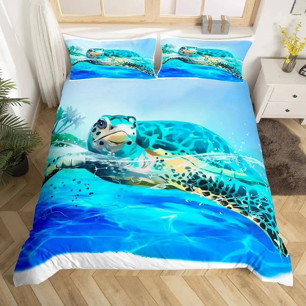 

Sea Animals Duvet Cover Set Turtle Print Bedding Sets Queen Size 3D Gorgeous Luxury Comforter Cover Set Marine Life Quilt Cover