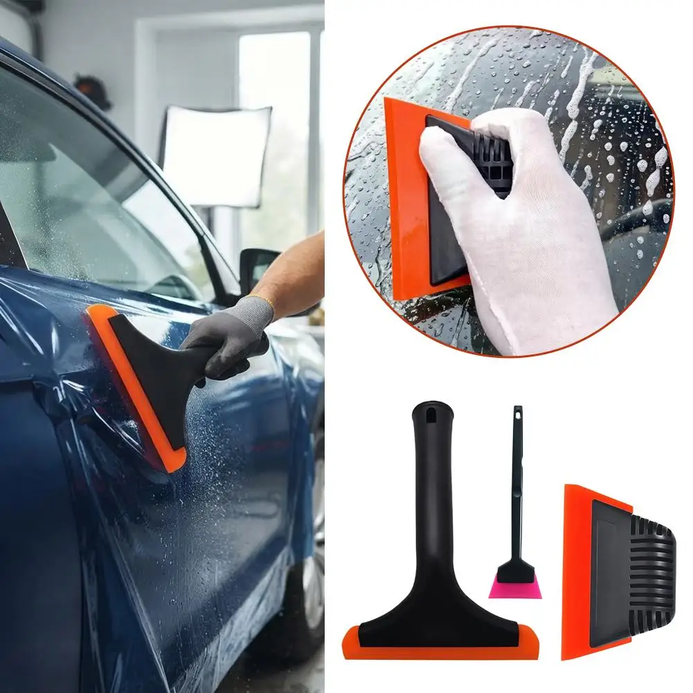 Car Window Tint Squeegee Set Glass Cleaning Scraper Rubber Vinyl Glass Film Wrap Installation Tool  Dual-Use Tool