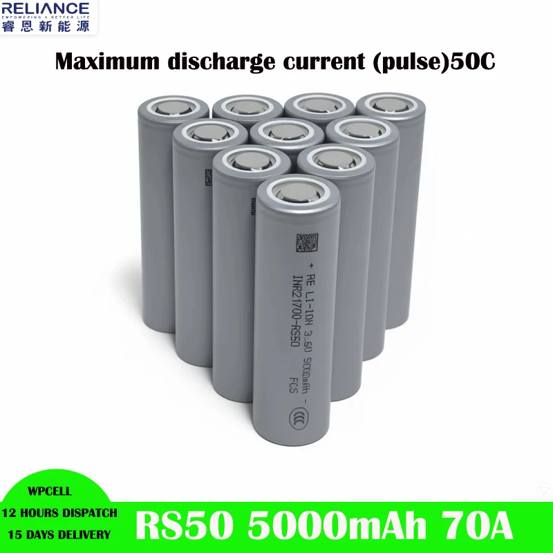 Original Reliance RS50 21700 Akku 5000mAh 3,6V 70A Entladetabelle Wiederaufladbarer Li-Ionen-Akku für Elektrowerkzeuge & EV Schnellladung