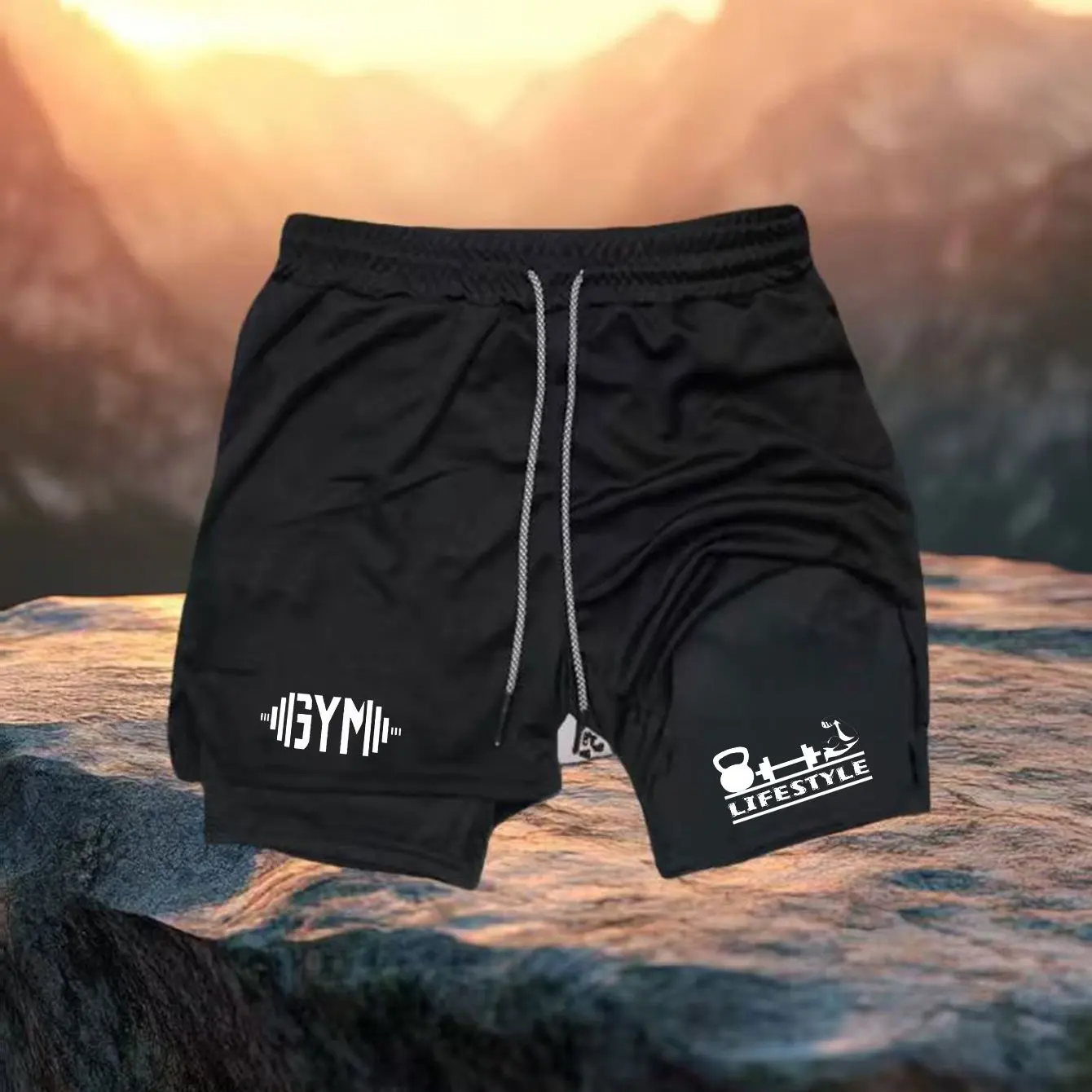 

Summer Shorts for Men 2 in 1 Athletic Gym Workout Running Performance Shorts Print with Phone Pocket Quick Dry Breathable