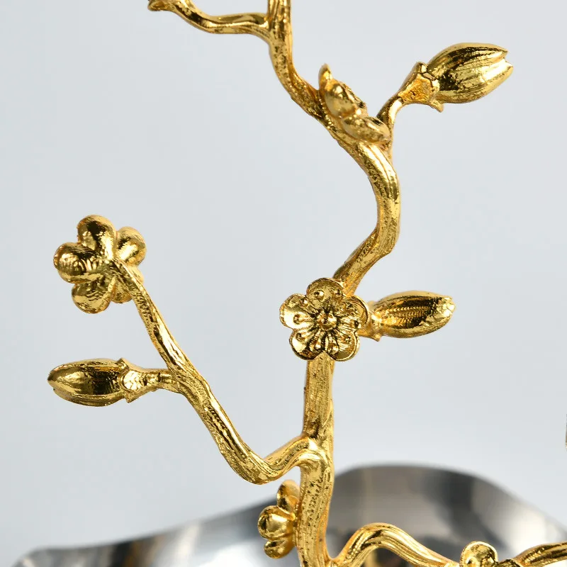 فيلا فاخرة خفيفة فروع ذهبية أوراق فضفاضة ثلاثة شبكات أطباق فاكهه من الفولاذ المقاوم للصدأ طبق سلطة أوروبي فاخر خفيف #3