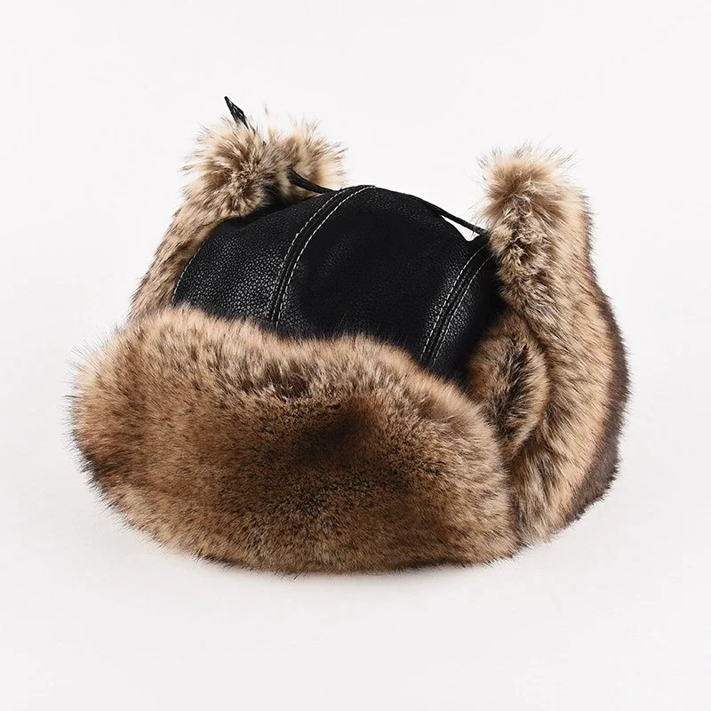 Leather Lei Feng Cotton Hat: Winter-Thickened, Ski-Style, Fleece-Lined, Ear-Covering, Cold-Weather Cycling and Pilot Hat
