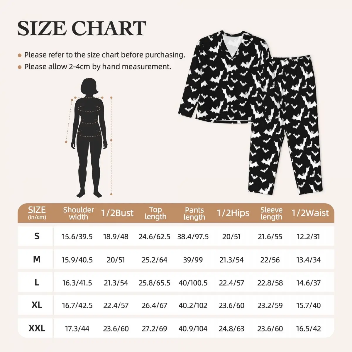 Gothic Print Pajamas Womens Halloween White Bats Retro Bedroom Nightwear Autumn Two Piece Casual Oversized Custom Home Suit