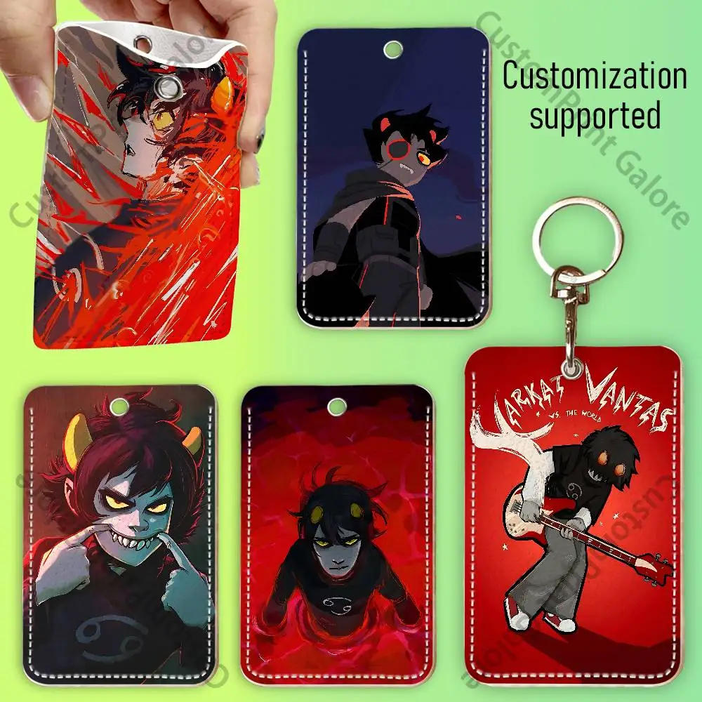 

Karkat Vantas Printed PU Leather Card Holder with Keychain Card Case Portable ID Badge Holder for Daily Use