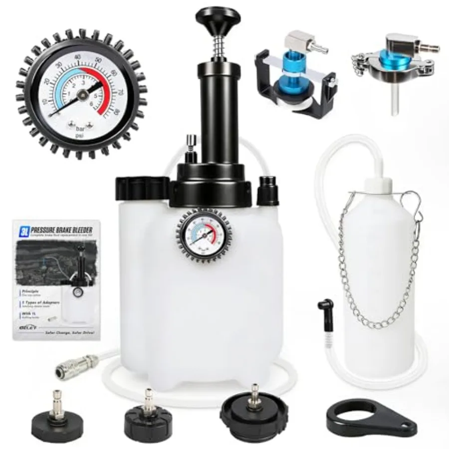 

3L Manual Brake Bleeder Fluid Pump One Man Professional Brake Bleeder Kit with 1L Brake Bleeder Bottle and 4 Master Cylinder Ad