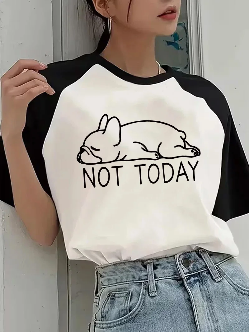 Damen-T-Shirt mit französischem Vintage-Hunde-Print, lässige Grafik-T-Shirts, Oberteile, 90er-Jahre, Rundhalsausschnitt, kurze Ärmel, T-Shirt-Kleidung