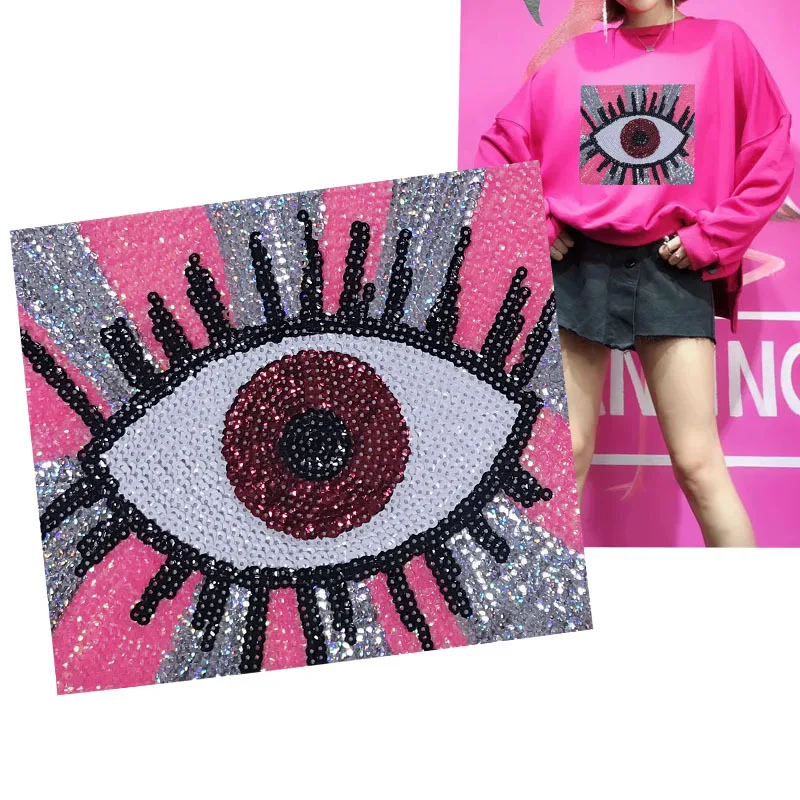 1szt Kwadratowa różowa naszywka z tkaniny Haft Moda Kropla Oczy Żelazko Na Szycie T-Shirt Otwory Diy Odzież Torba Kurtka Naszywki Naklejka