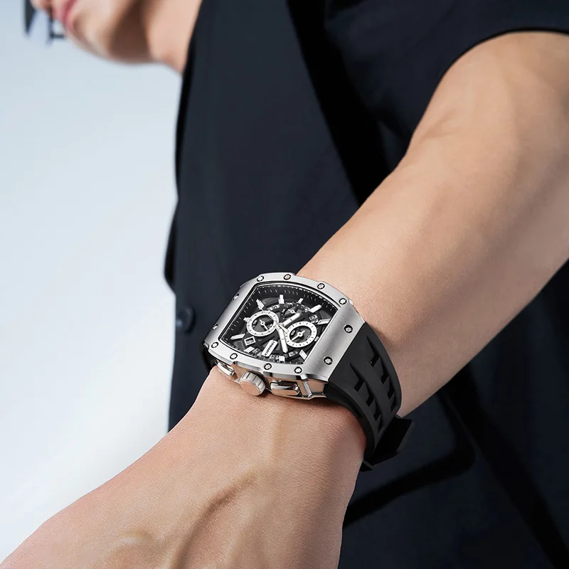 TIMEARTX 5960 ساعة كوارتز رياضية كرونوغراف للرجال عرض التاريخ المضيء ساعات بعقارب تونيو من الفولاذ المقاوم للصدأ للرجال