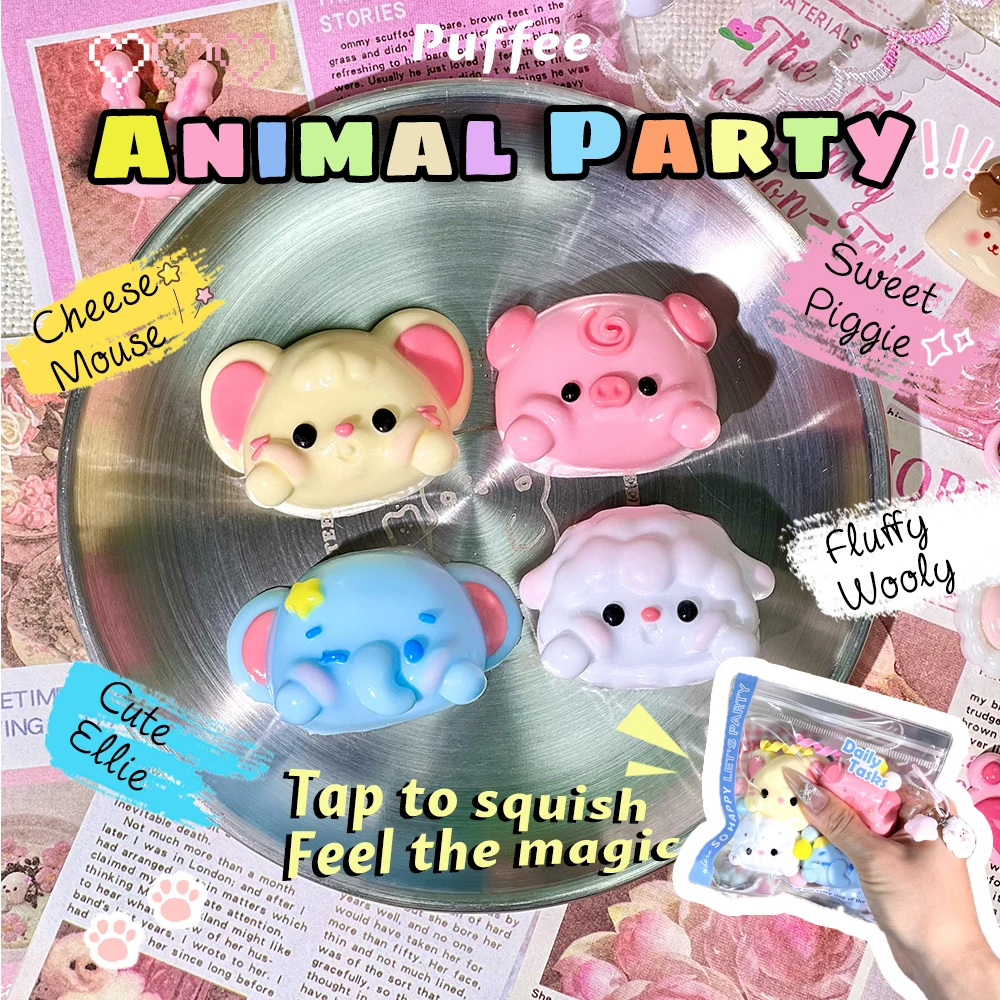 Animal Party Food-grade Silicone Squishy Toy, Handmade Taba Squishy, Creamy Soft Adhesive Slow Rebound, Mouse Elephant Lamb Pig