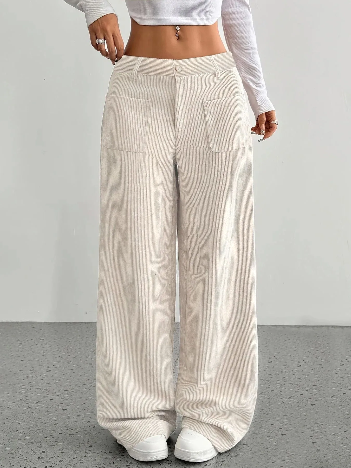 

Повседневные женские брюки с высокой талией и широкими штанинами, свободного кроя, прямого силуэта, из полиэстера, с цветными декоративными элементами спереди