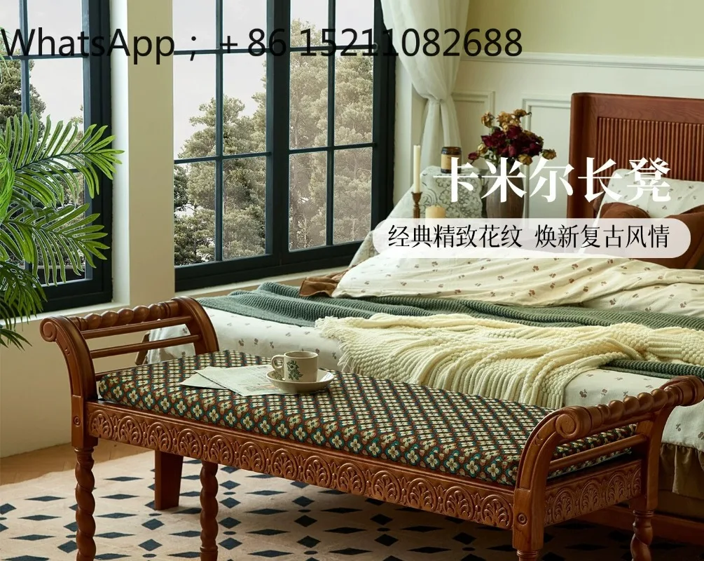 SCY retro bench solid wood dining chair bench bench small apartment household bedroom bedside stool