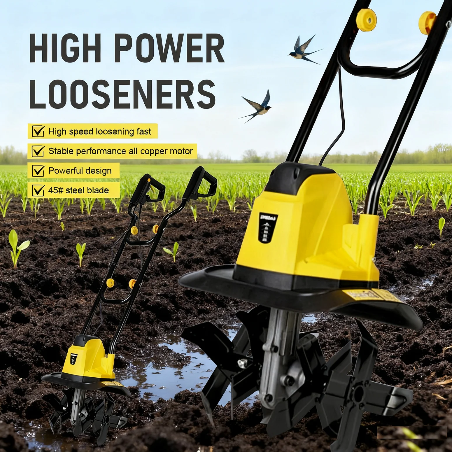

Electric Soil Loosener Microtiller Plow Looseners Agricultural Rotary Tiller for Soil Loosening Cultivation Weed Removal