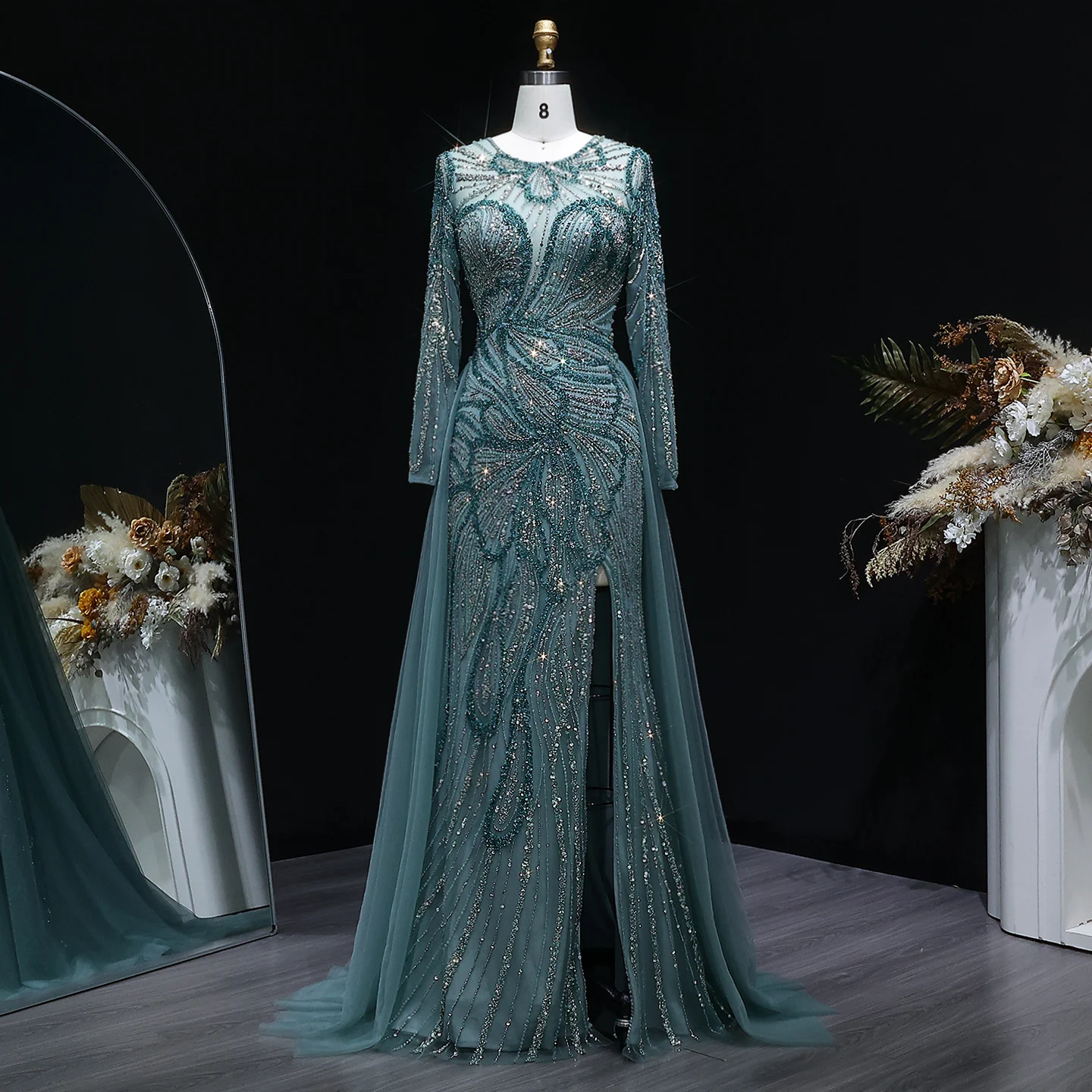 Sharon Said Dubai Luxuriöses Flieder-Abendkleid mit hohem Seitenschlitz, Weinrot, Grün, Damen-Abendkleider SS160, individuell anpassbar – Detail 23