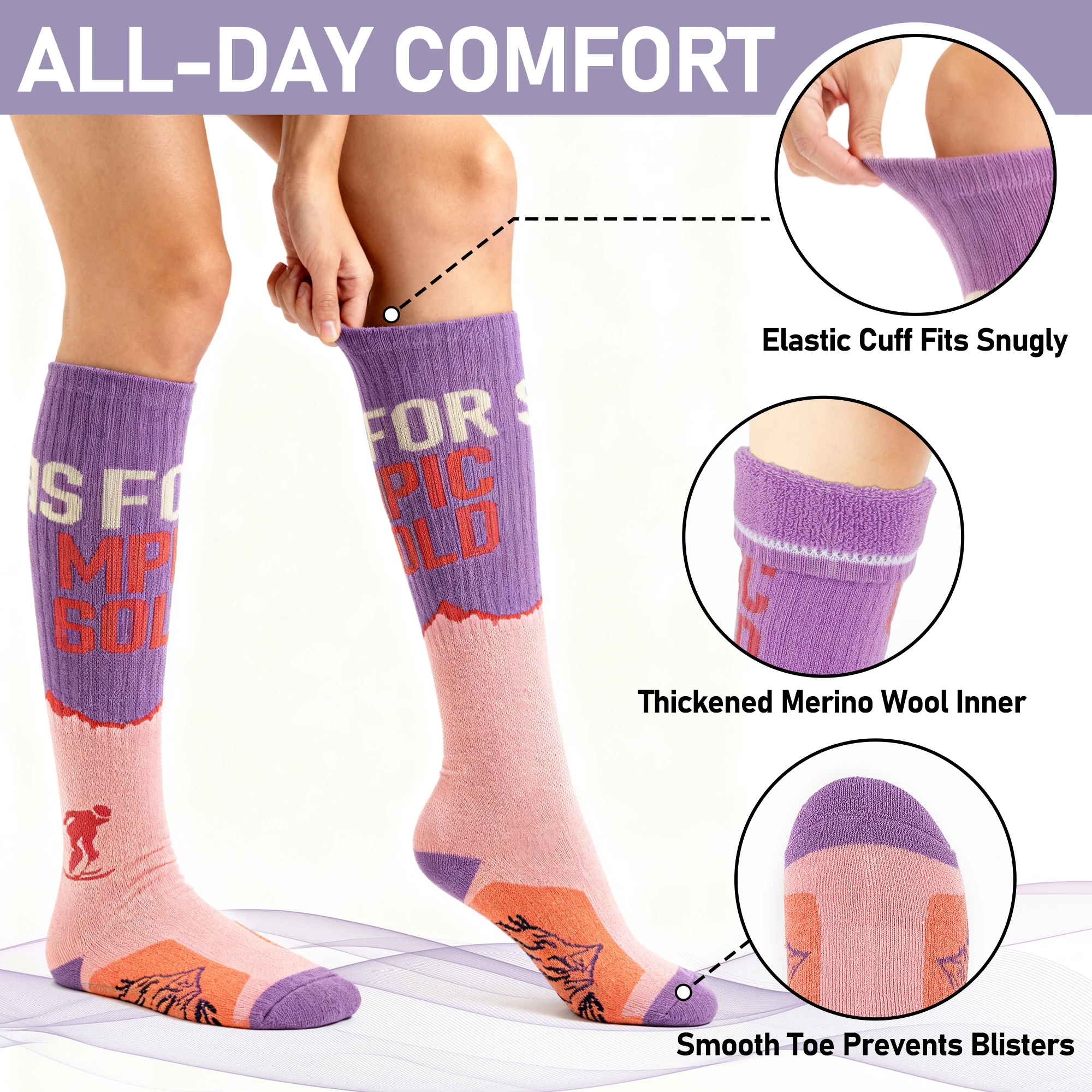 جوارب دافئة تصل إلى الركبة جوارب تزلج من الصوف جوارب عالية مضحكة أنيقة للتزلج على الجليد والشتاء الحراري والصيد والرياضة في الهواء الطلق