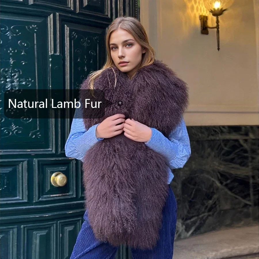 여성 겨울 따뜻한 티베트 양털 스카프 롱 내추럴 퍼 액세서리 푹신하고 부드러운 숄 신상품 정품 퍼 스카프