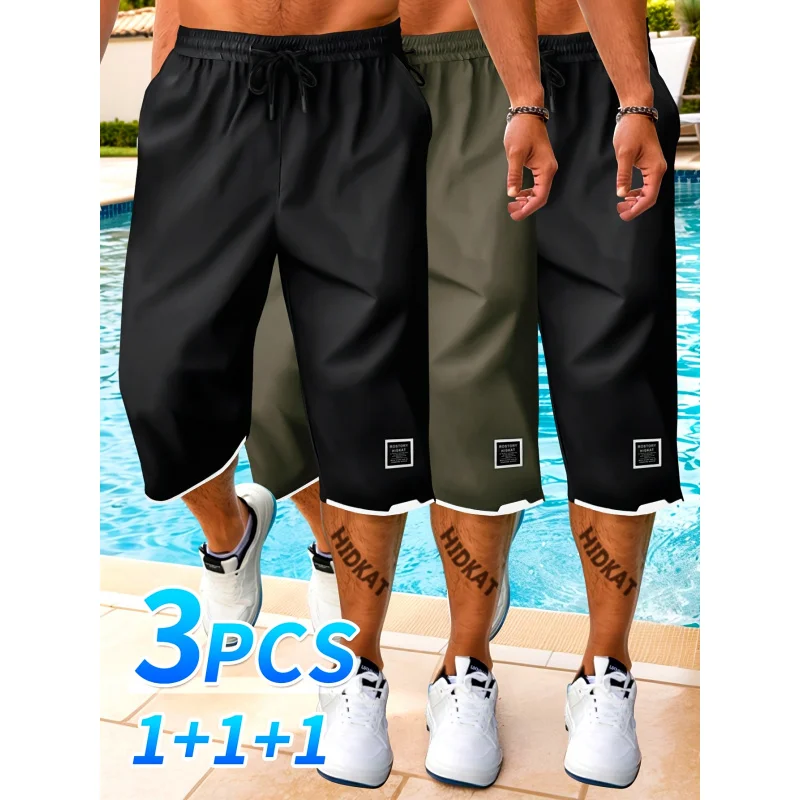 

Летние рабочие шорты-карго, 3 пары, мужские модные повседневные спортивные укороченные брюки с завязками на талии, одежда для баскетбола, мужские шорты