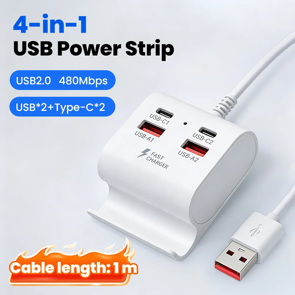 4 in 1 USB HUB 30w Dual USB A+Type-C PD Fast Charging Adapter Mobile Laptop Tablet Computer USB A Type-C Ports External Expander