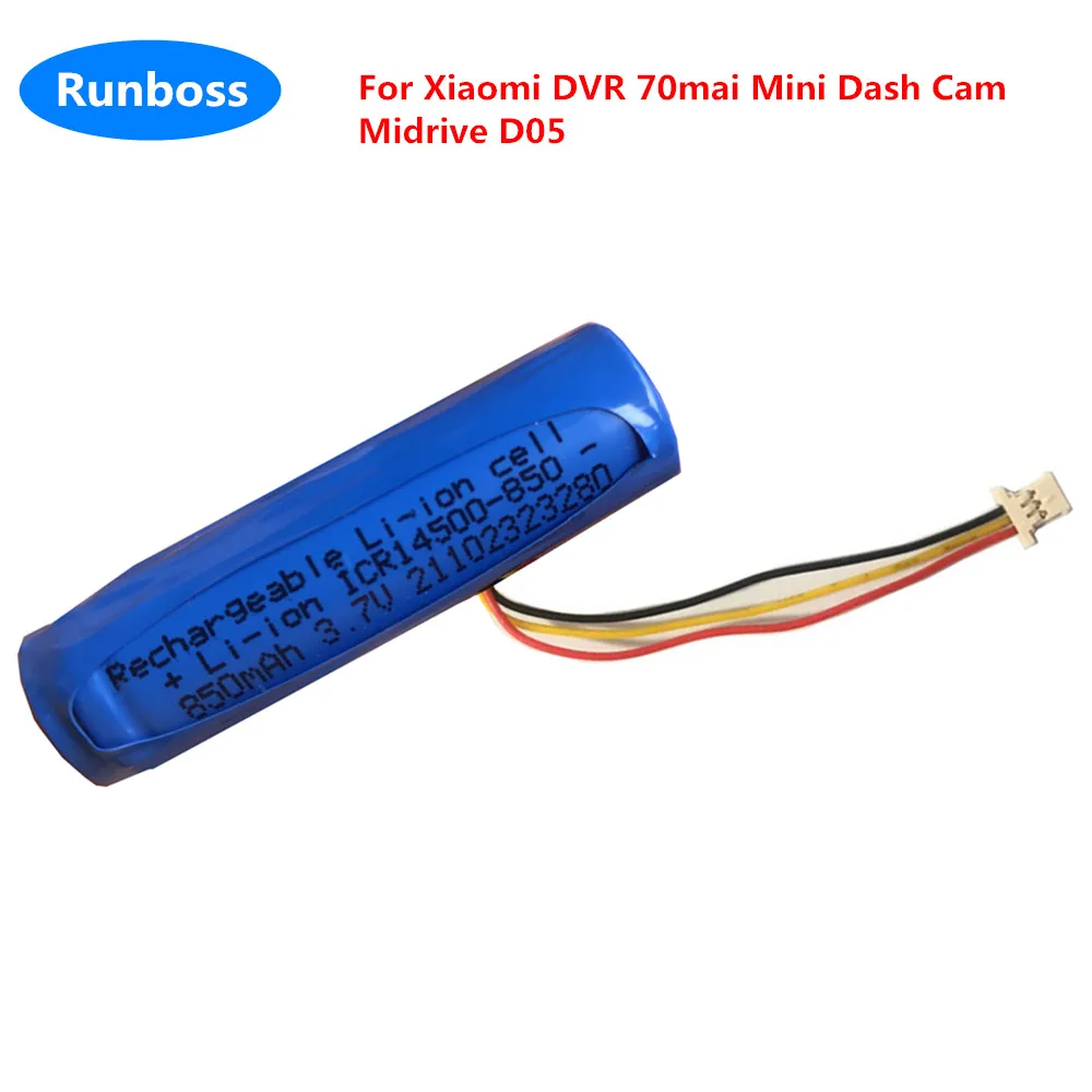 New 850mAh HMC1450 3.7V Battery For Xiaomi DVR 70mai Mini Dash Cam Midrive D05 3 Wire Plug 14*50mm+Tools