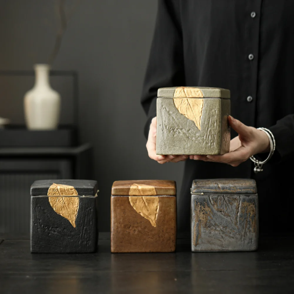 

Ceramic Tea Jar Square Sealed Jars Household Tea Storage Jars Vintage Awakening Tea Jar Box Moisture-proof Teas Compartment