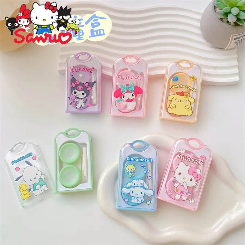 Sanrio Melody Kuromi Hello Kitty Cinnamoroll Pochacco Cartoon Push-Pull Beauty Eye Box Contact Lens Storage Dual Glasses Case