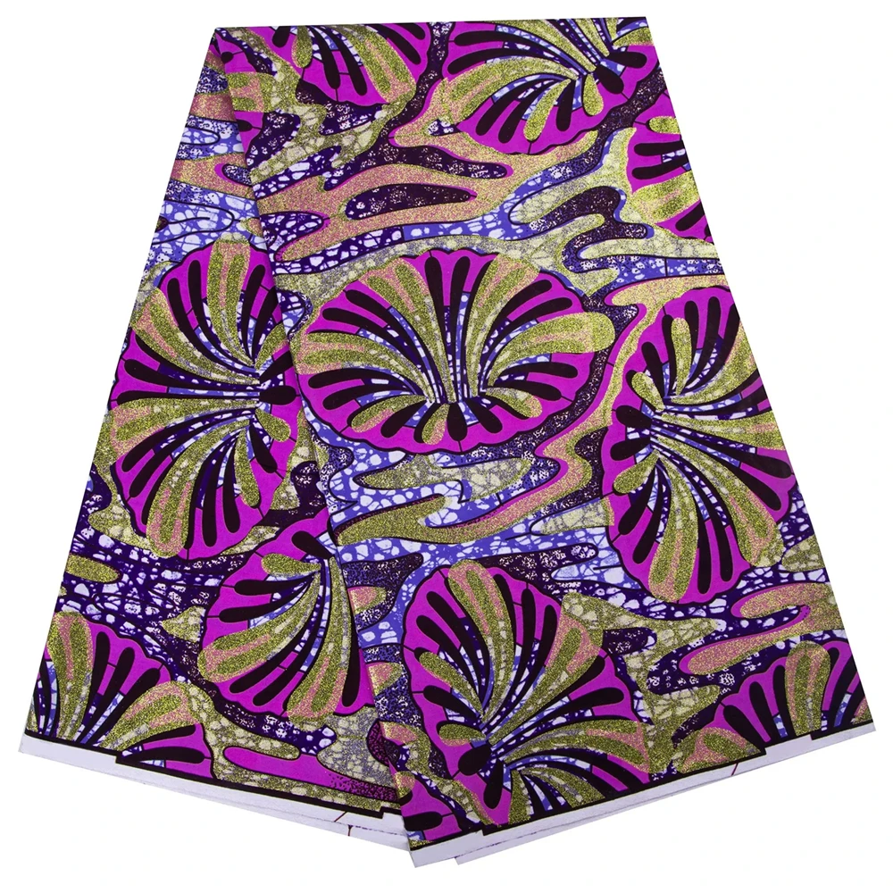 

Shine African Fabric Ankara Wax Print Fabric 6 Yards Cloth for Party Dress Hot Stamping Sewing Tissu Craft 100% Cotton