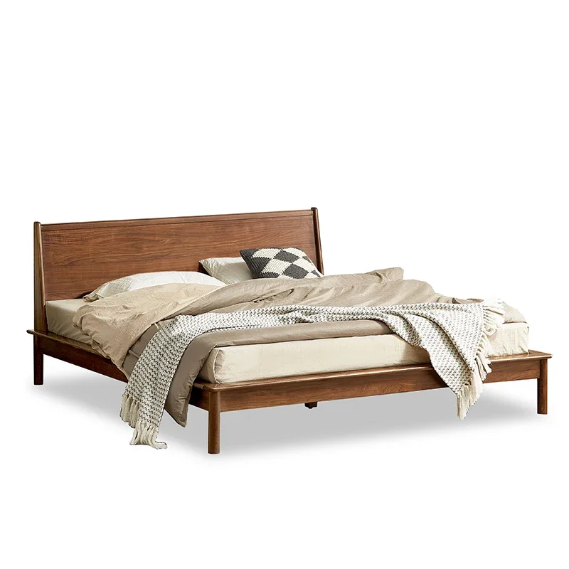 

Simple black walnut solid wood bed 1.5m double bed frame