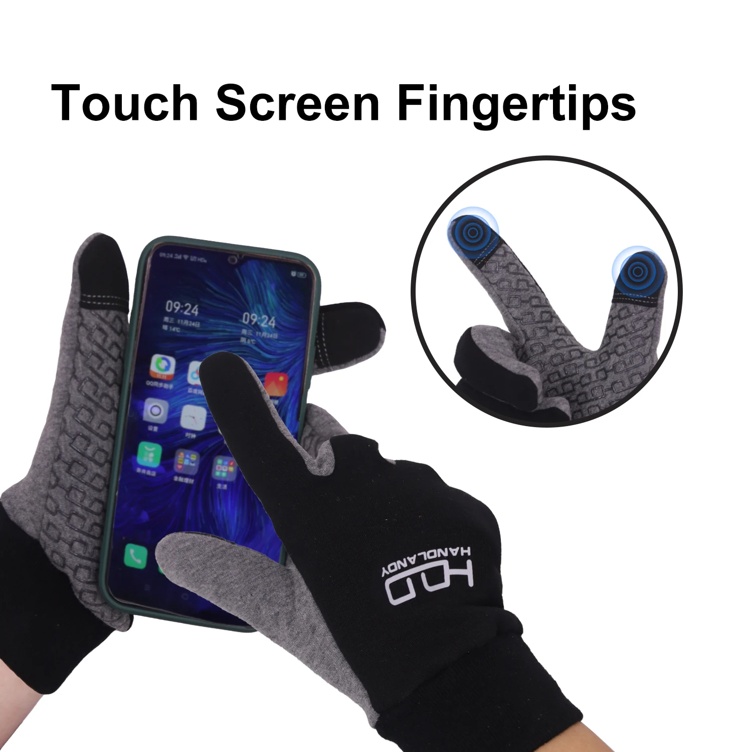 핸드랜디 겨울용 따뜻한 터치스크린 장갑, 실리콘 그립, 미끄럼 방지, 운전, 사이클링, 러닝, 야외 및 기타 스포츠 활동용 장갑