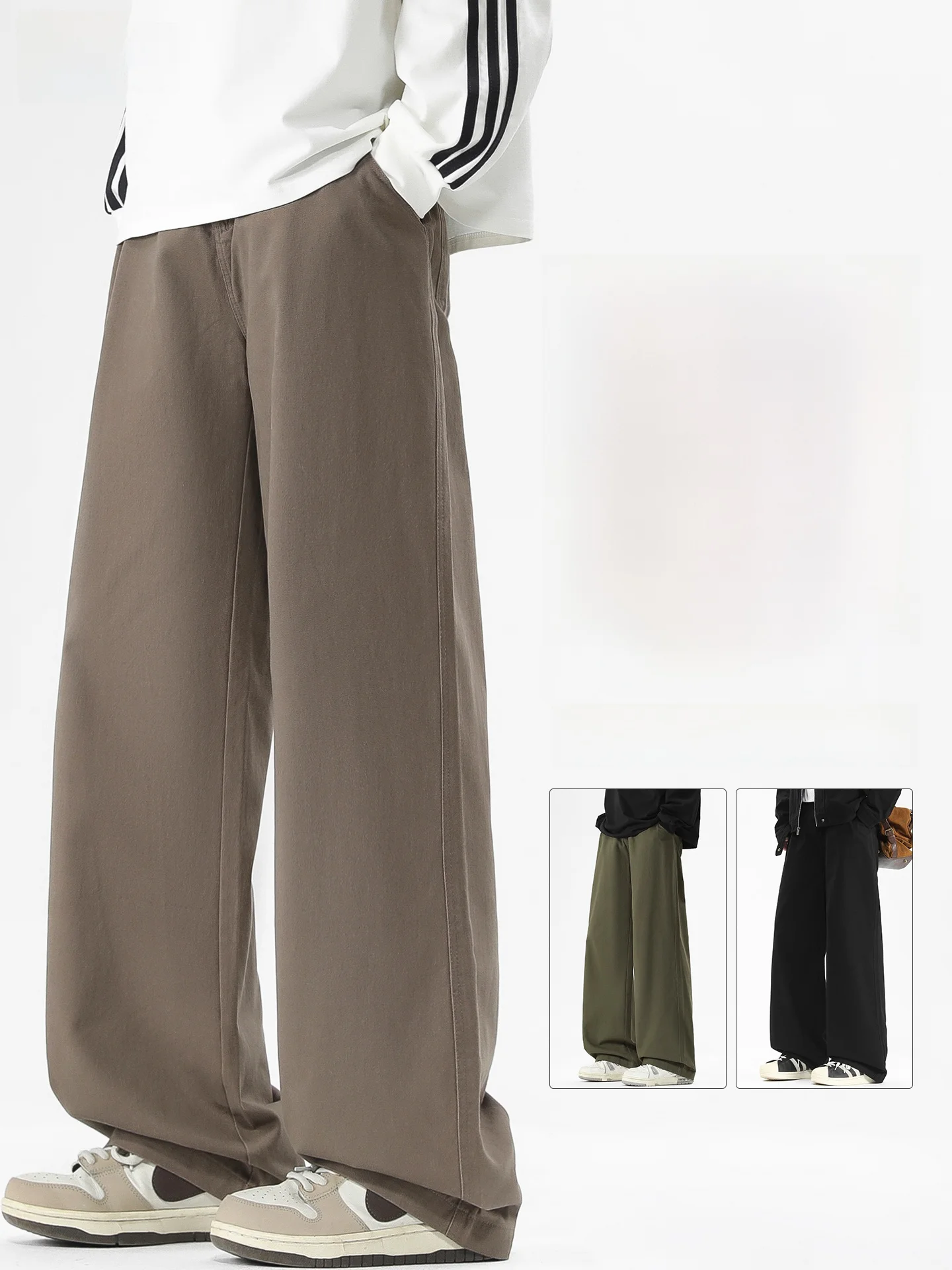 

Men's Casual Pants Drapey Wide Leg Loose Fit Spring Autumn Faionable Brand Cotton Straight Cut Trousers for Men