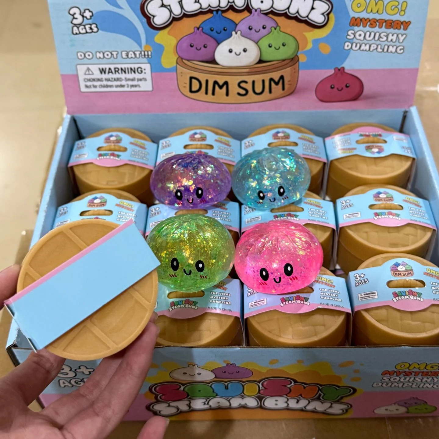 Mini Glitzer-Dumpling Squishy mit Box – Sensorisches Quetschspielzeug zur Dekompression, langsam aufsteigend, Anti-Stress-Reliever, sensorisches Geschenk