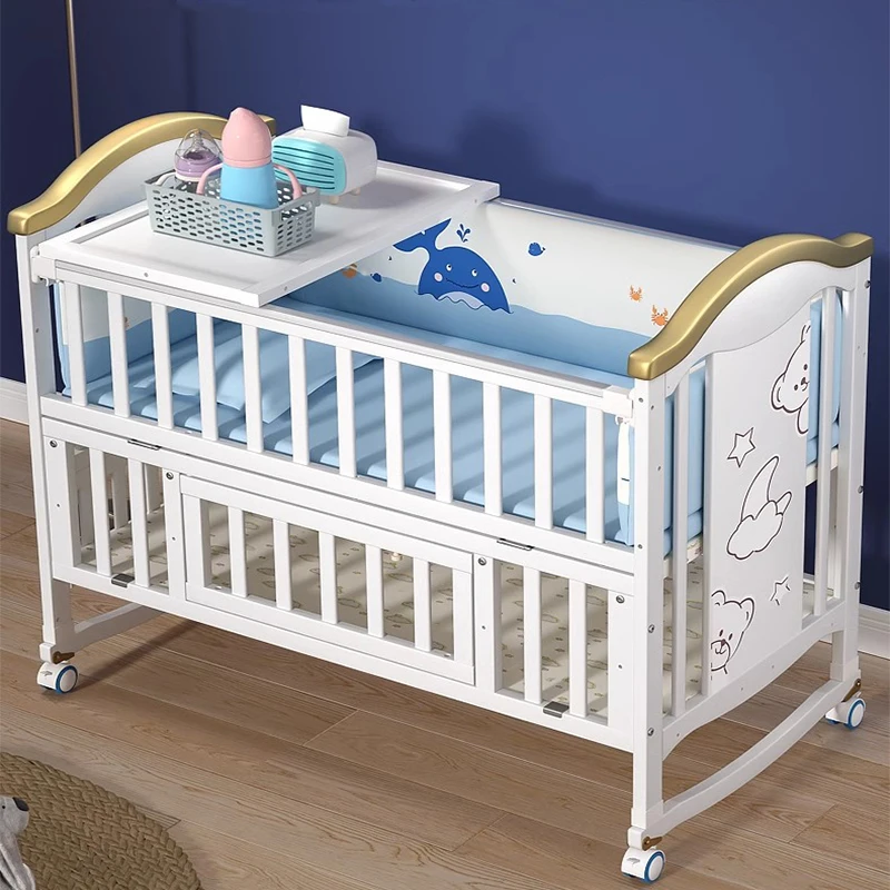 New Newborn Baby Products Wood Rocking Mobile Cribs Bedding Set Cradle Cot Swing Bed with  Mosquito Net Crib Bed for Babies