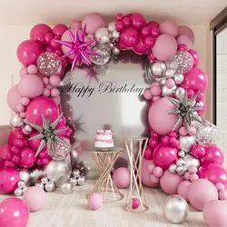 141Pcs Hot Pink Silver Balloons Arch Garland Kit-Pink Balloon for Princess Birthday Graduation Party Baby Shower Decor Supplies