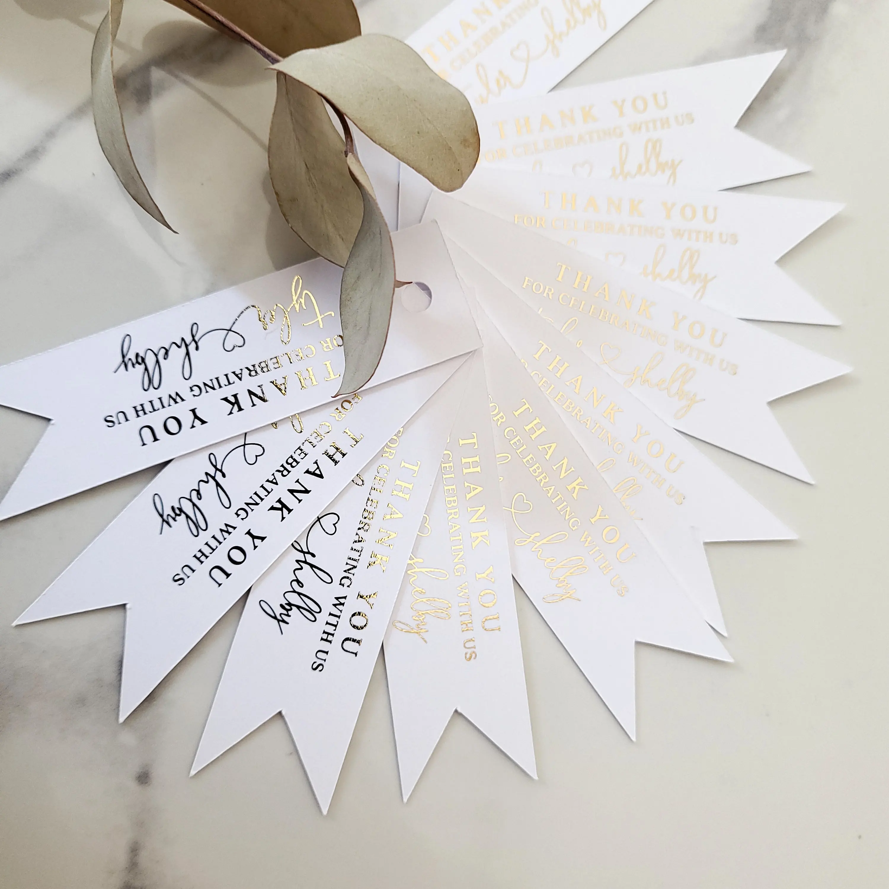 50pcs Personalized Wedding Gold Foil Thank You Tags for Wedding Favors and Gift Bags White/Black Welcome Tags Party Decor Favors