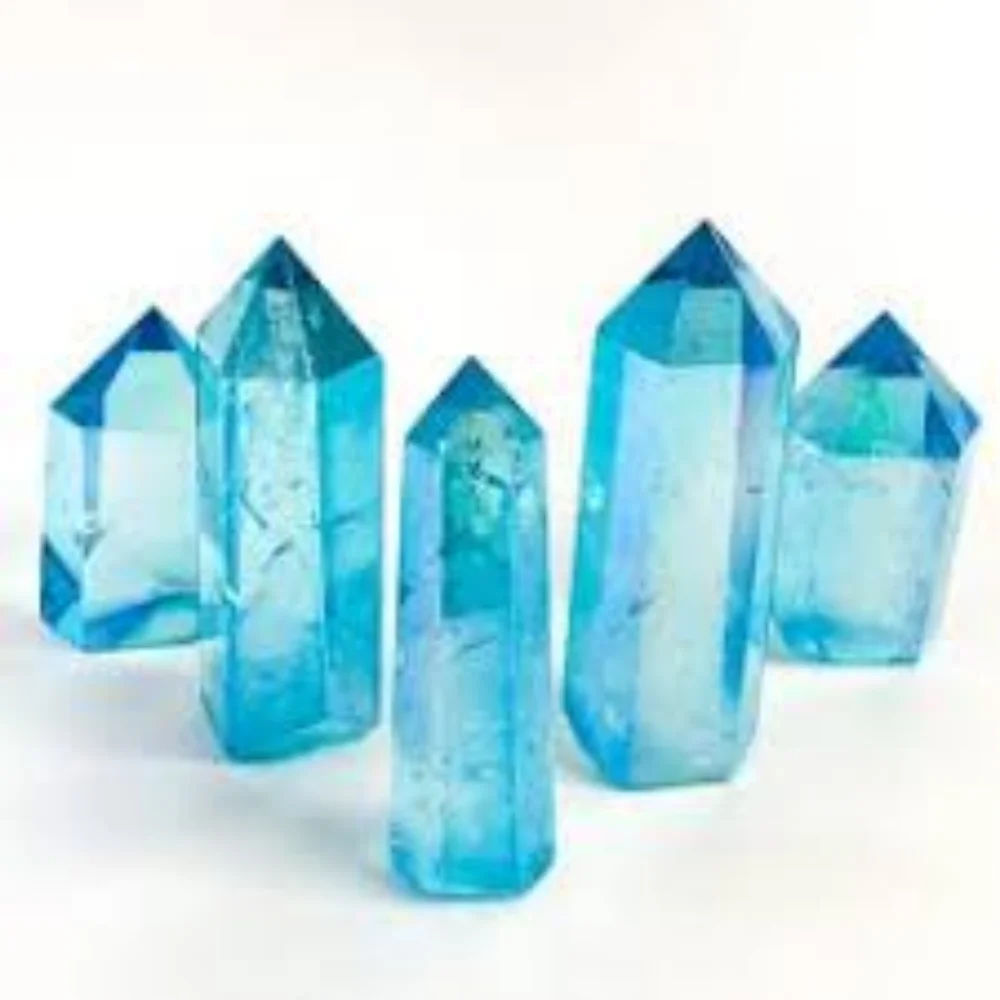 1 قطعة برج كوارتز Aqua Aura - برج كوارتز Aura الأزرق - برج كوارتز عالي الارتفاع - كوارتز وأبراج ذهبية شفافة