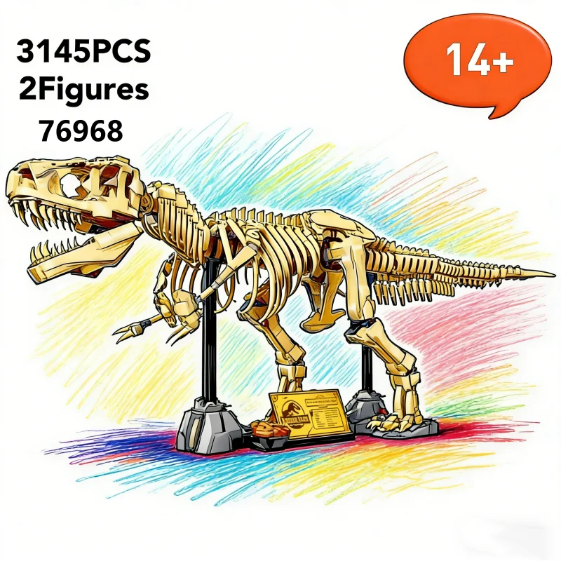 76968 parque t-rex fósseis tiranossauro rex presente de aniversário modelo 3145 peças tijolo brinquedo educativo infantil