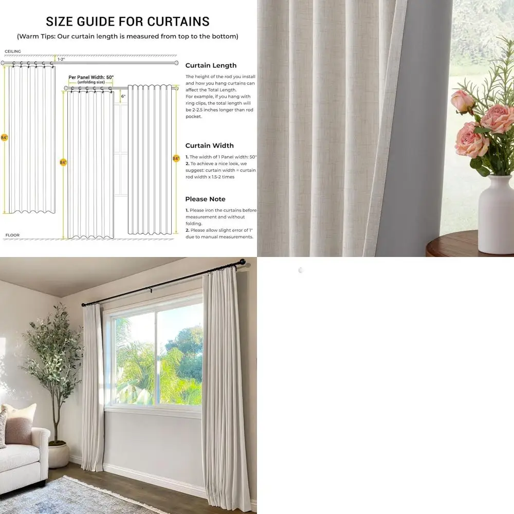 

Бежевые льняные термоизолирующие светонепроницаемые шторы, 50x108 дюймов, 2 панели